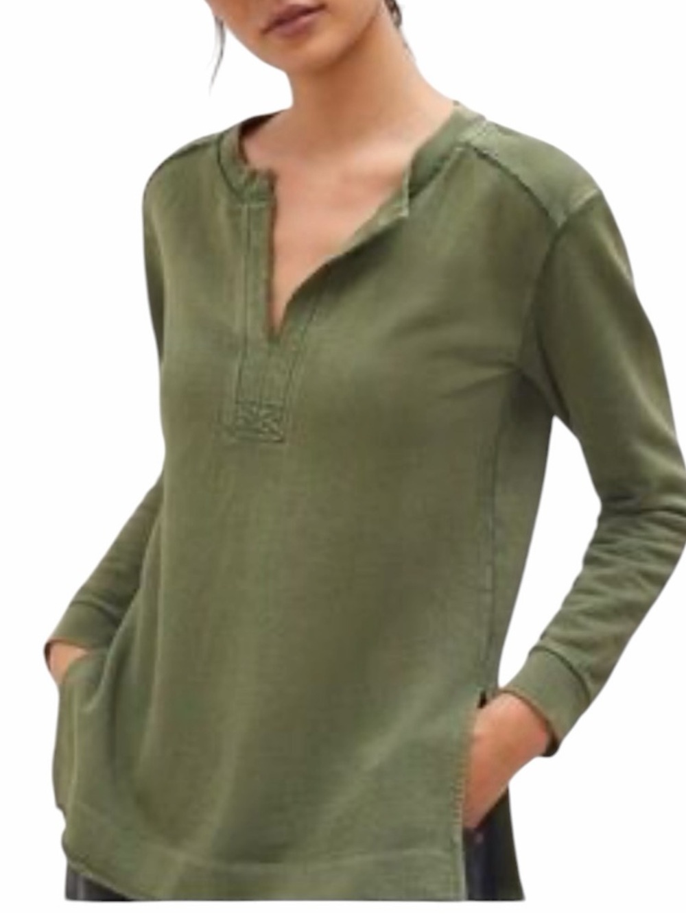 Pilcro Anthropologie Green Split Neck Sweatshirt Tunic Top Size Medium